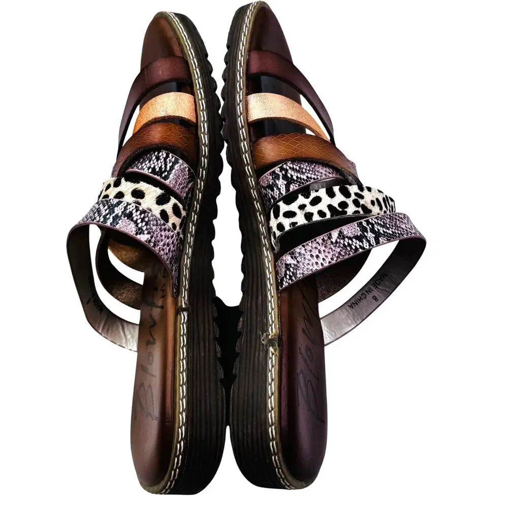 Blowfish Malibu Orrah Leather Mixed Animal Print Slide On Sandals Women's Size 8